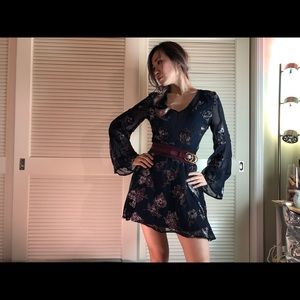 Navy floral Burnout velvet dress